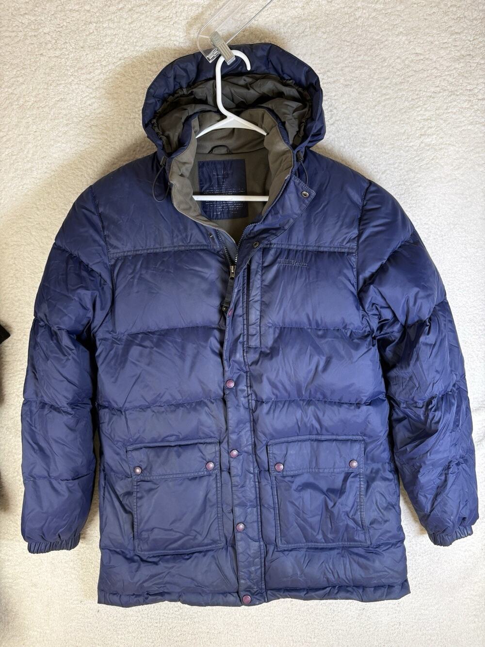 LL Bean Jacket Mens Medium Blue Goose Down Puffer Outdoor Mountain Classic Parka